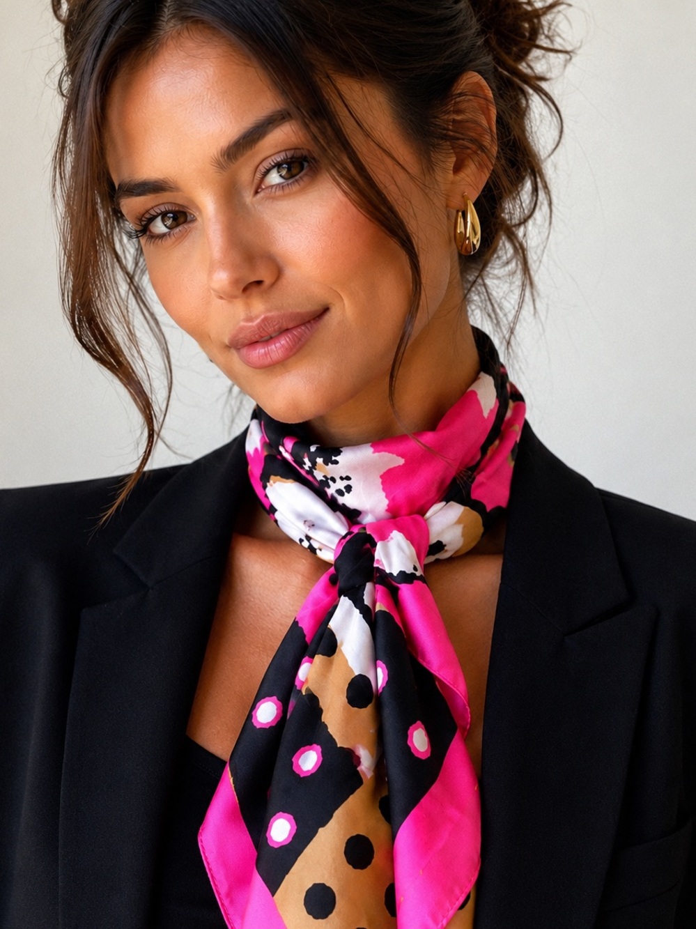 Vintage Floral Square Scarf Pink Black Art To Wear Statement Scarf Barbiecore